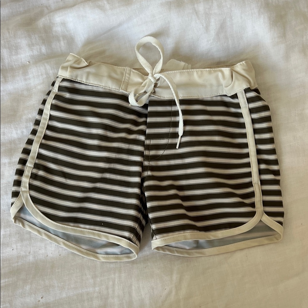 Acacia Swimwear Kids Striped Swim Trunks in Black and White